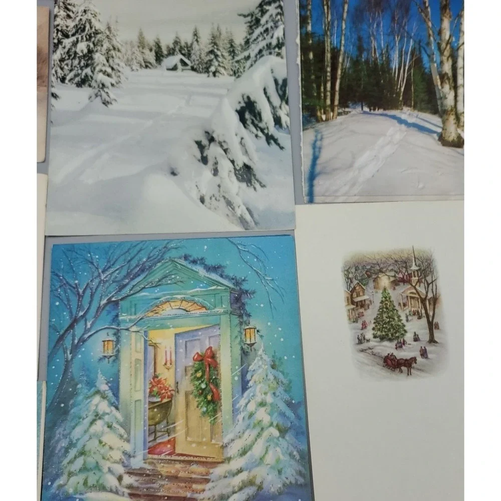 11 Old Vintage Used‎ Christmas Card Fronts for Crafts Winter Snow Country Woods